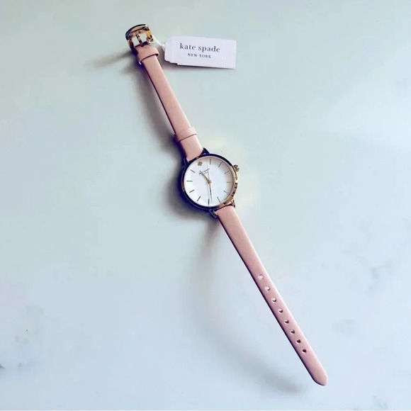 NWT Kate Spade New York Metro Three Hand Blush  Leather Watch - Picture 2 of 7